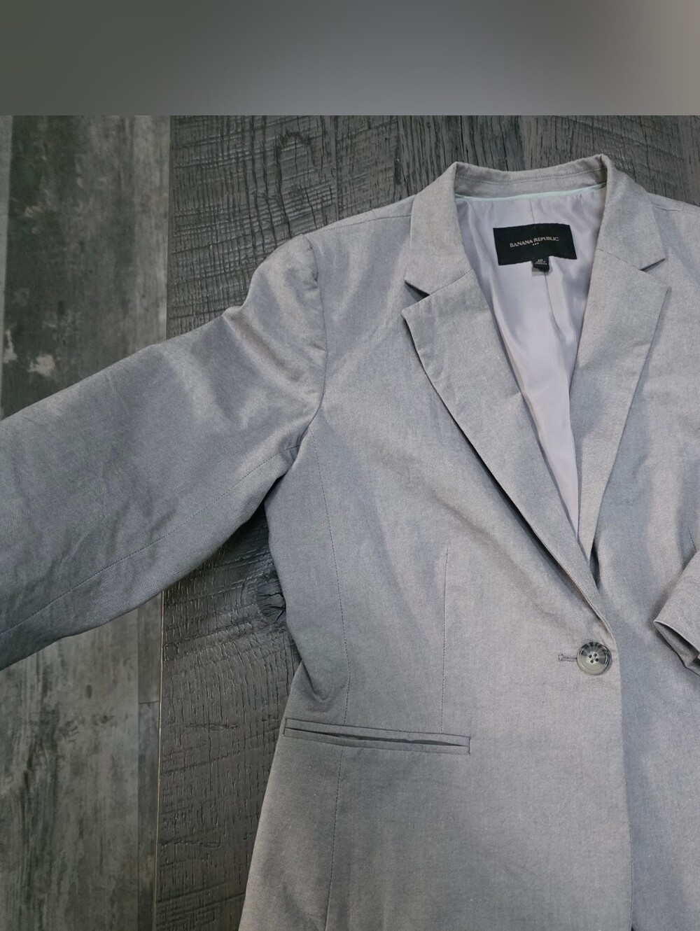 Banana Republic Light Gray Women's Tailored Cotton Blazer (Size: 10) - Picture 3 of 6
